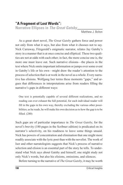 “A Fragment of Lost Words”: Narrative Ellipses in The ... - Salem Press