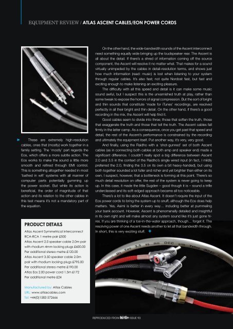 Ascent Cables, HiFi Plus, Nov 2012 - Atlas Cables