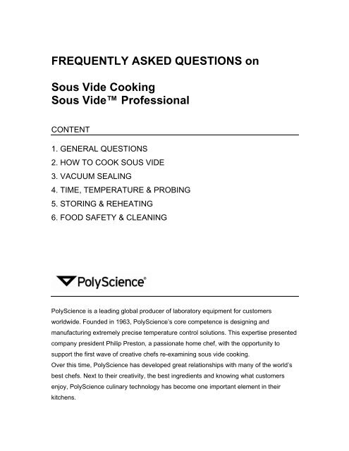 FREQUENTLY ASKED QUESTIONS on Sous Vide ... - PolyScience