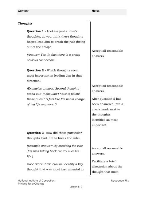 “Thinking for a Change” Curriculum 3.1 - Trainer Counselor for T4C