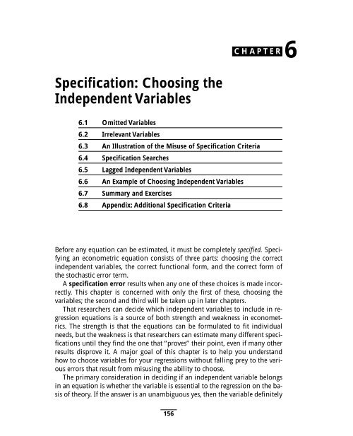 Specification Choosing the Independent Variables