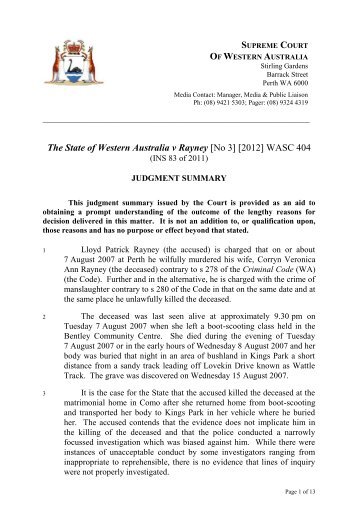 The State of Western Australia v Rayney - Supreme Court of WA ...