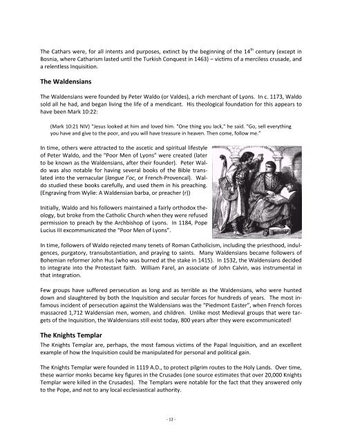 A Brief History of the Inquisition (.pdf file - SundaySchoolCourses.com