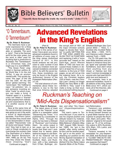 Bible Believers' Bulletin Advanced Revelations in the King's English