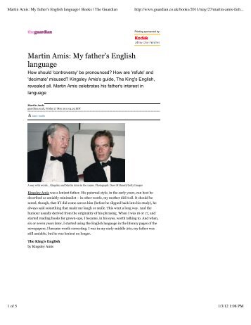 Martin Amis: My father's English language | Books | The Guardian