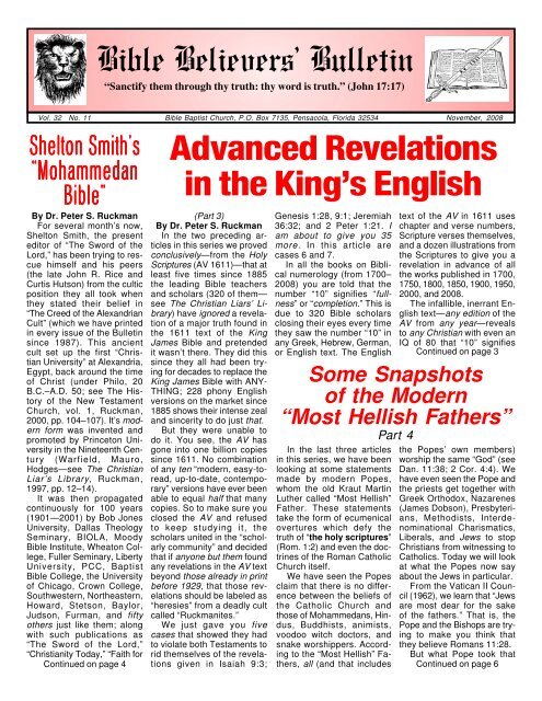 Bible Believers' Bulletin Advanced Revelations in the King's English