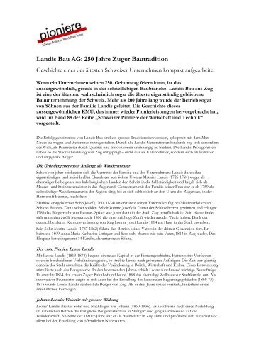 250 Jahre Zuger Bautradition - Landis Bau AG