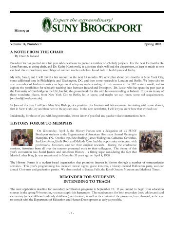 A NOTE FROM THE CHAIR HISTORY FORUM TO ... - Brockport