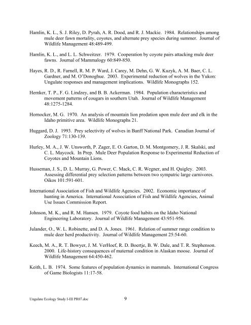 Ungulate Ecology Study I-III PR07