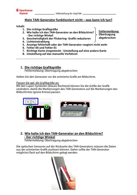 Leitfaden TAN-Generator - Sparkasse Hamm