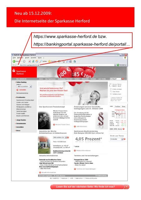 Neu ab 15.12.2009: Die Internetseite der Sparkasse Herford https ...