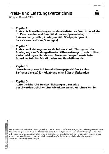 Preis- und Leistungsverzeichnis Kap 4 - Sparkasse Herford