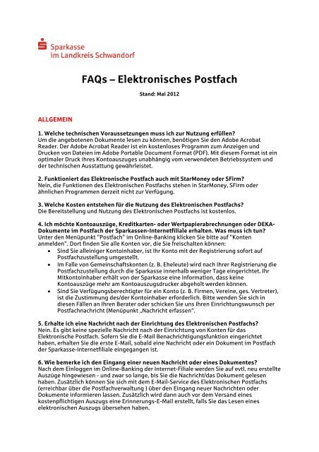 FAQ's - Sparkasse im Landkreis Schwandorf