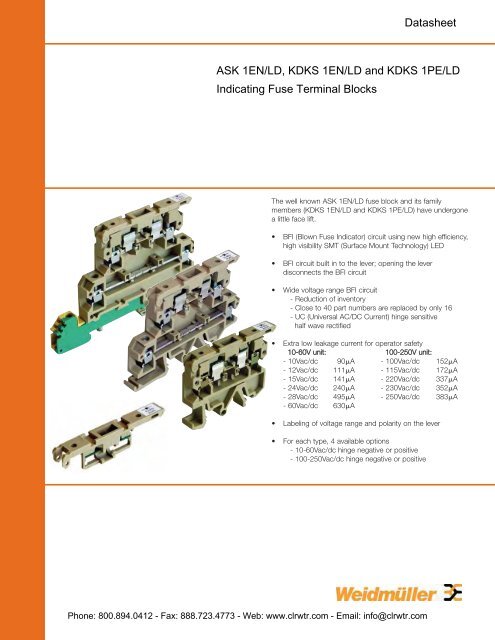 Weidmuller Indicating Fuse Terminal Blocks