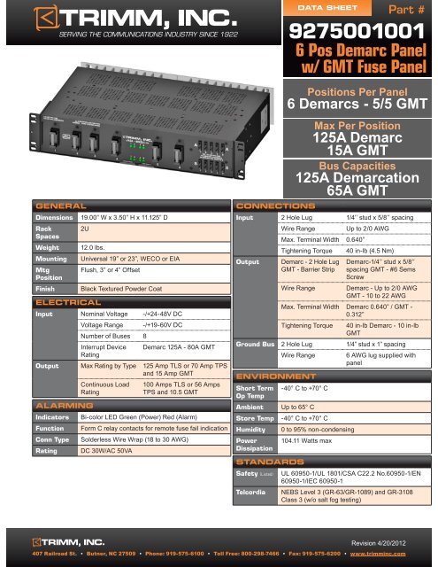 6 Pos Demarc Panel w/ GMT Fuse Panel - Trimm, Inc.