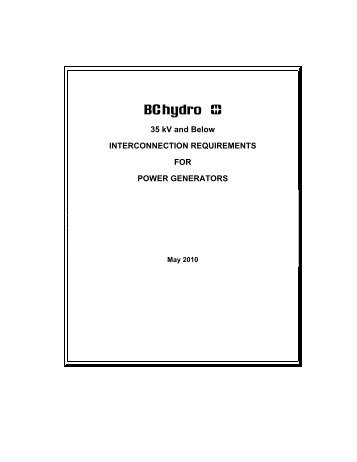 35 kV and Below INTERCONNECTION REQUIREMENTS - BC Hydro