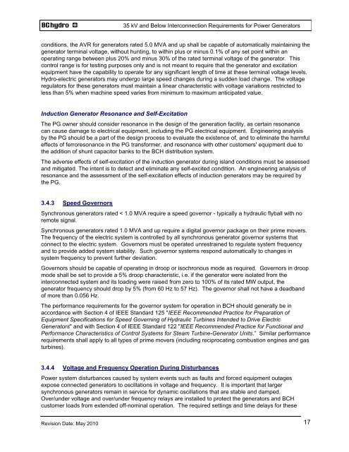 35 kV and Below INTERCONNECTION REQUIREMENTS - BC Hydro