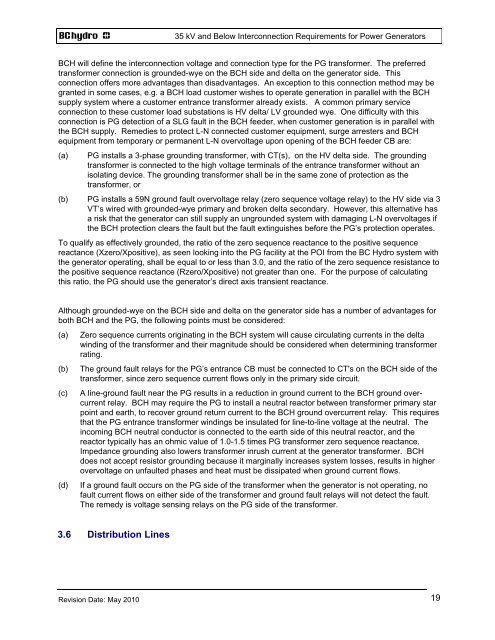 35 kV and Below INTERCONNECTION REQUIREMENTS - BC Hydro