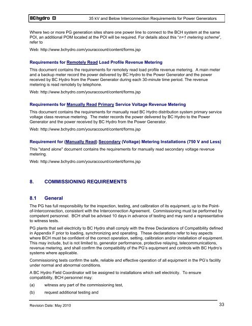 35 kV and Below INTERCONNECTION REQUIREMENTS - BC Hydro