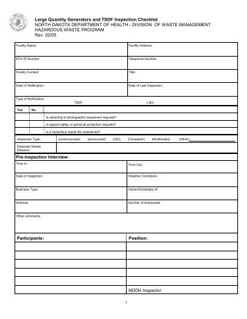 Large Quantity Generator and TSDF Inspection Checklist