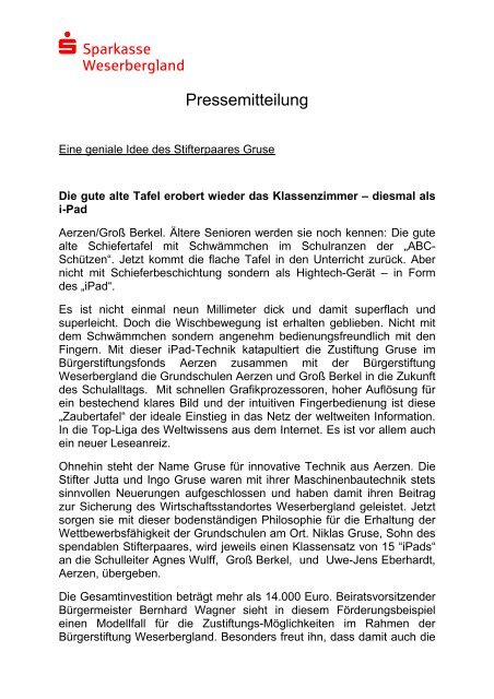 Pressemitteilung - Sparkasse Weserbergland