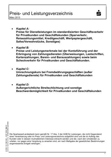 101 580 Preis- und Leistungsverzeichnis - Sparkasse Weserbergland
