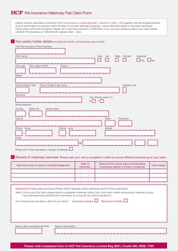 Pet Insurance Veterinary Fee Claim Form - HCF