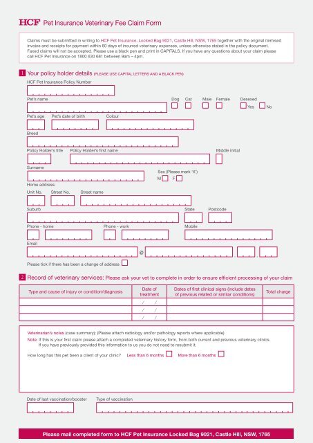 Pet Insurance Veterinary Fee Claim Form - HCF