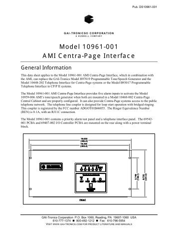 Model 10961-001 AMI Centra-Page Interface - GAI-Tronics