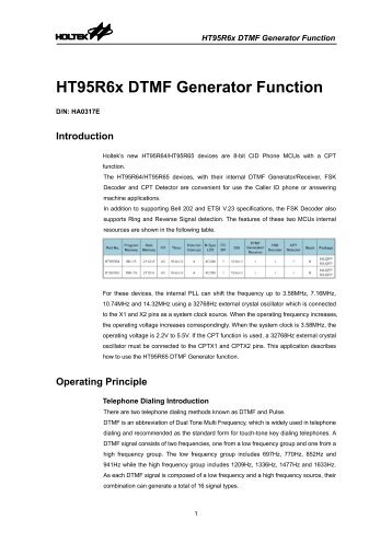HT95R6x DTMF Generator Function - Holtek