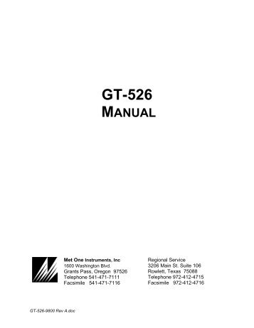GT-526-9800 Rev A - Met One Instruments, Inc.