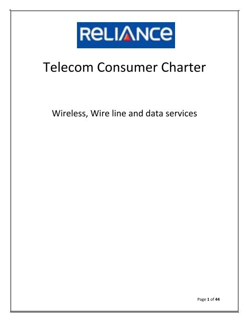 Telecom Consumer Charter - Reliance Communications