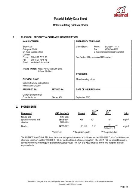 Material Safety Data Sheet - Skamol