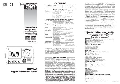 Insulation Tester Digital - HHMI60 Manual - Omega Engineering