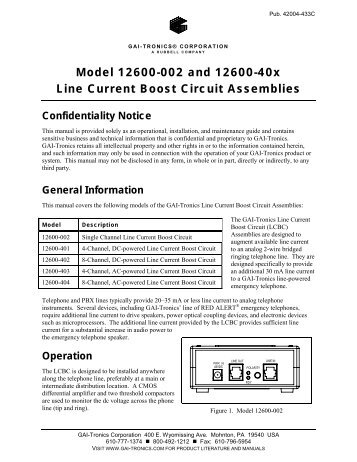 Model 12600-002 and 12600-40x Line Current Boost ... - GAI-Tronics