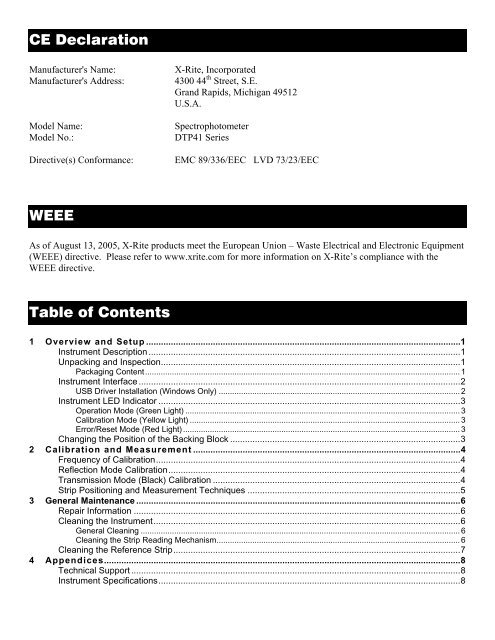 AutoScan Spectrophotometer Instrument Operator's Manual - X-Rite