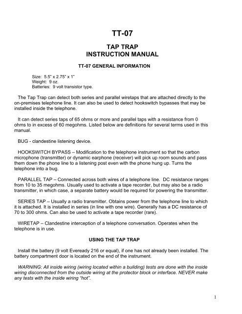 tt-07 tap trap instruction manual - PI Mall