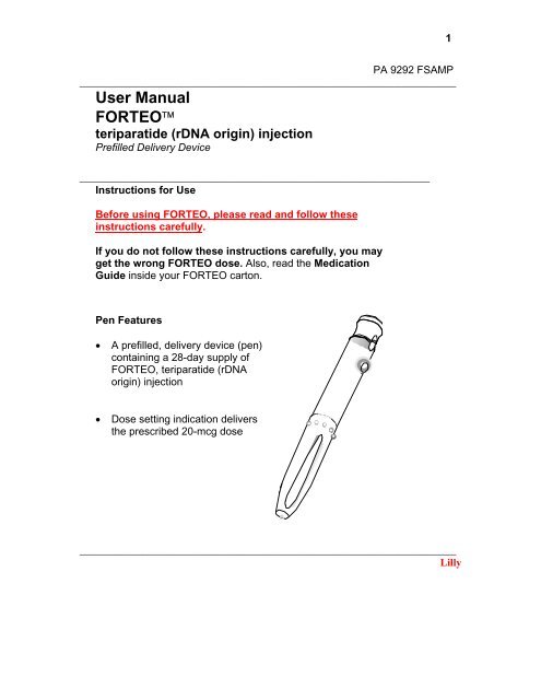 User Manual FORTEO™ - Eli Lilly and Company