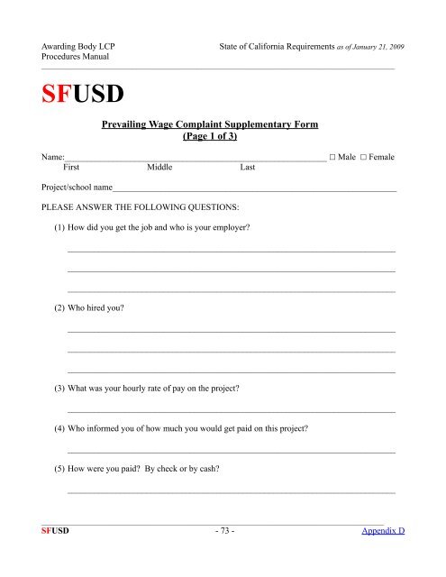 Labor Compliance Program Manual - San Francisco Public Schools