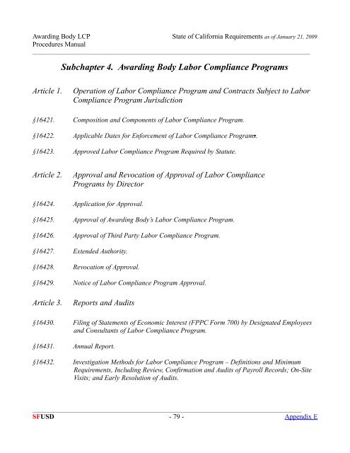 Labor Compliance Program Manual - San Francisco Public Schools