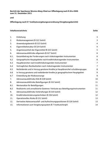 Offenlegungsbericht 2011 - Sparkasse Worms-Alzey-Ried