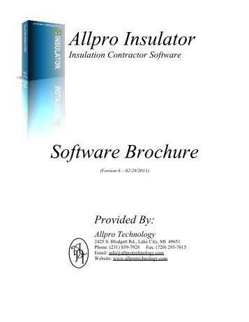 Software Brochure Allpro Insulator - Insulation Estimating Software