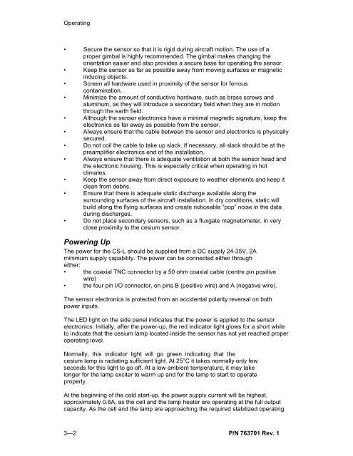 CS-L Cesium Vapor Magnetometer Sensor OPERATION ... - Scintrex