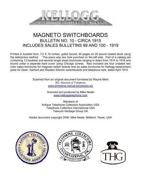 Kellogg Magneto Switchboards - Stromberg-Carlson Telephone Mfg.