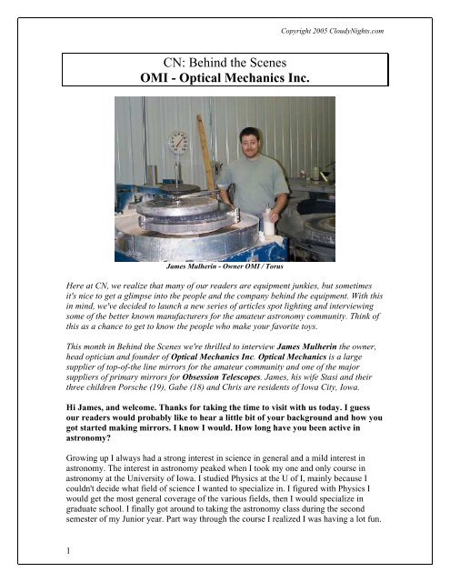 CN: Behind the Scenes OMI - Optical Mechanics Inc. - Cloudy Nights