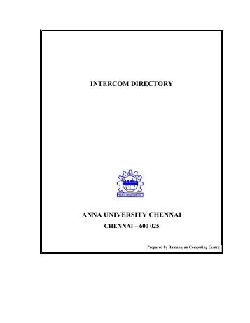 INTERCOM DIRECTORY ANNA UNIVERSITY CHENNAI