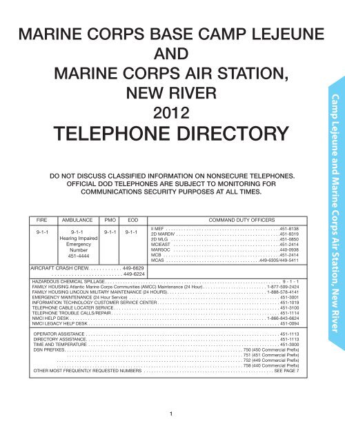 Phone Directory Marine Corps Base Camp Lejeune