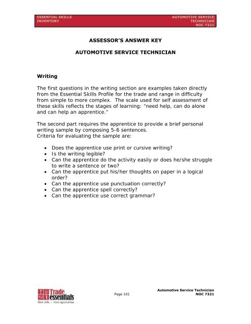Essential Skills Manual - Automotive Service Technician