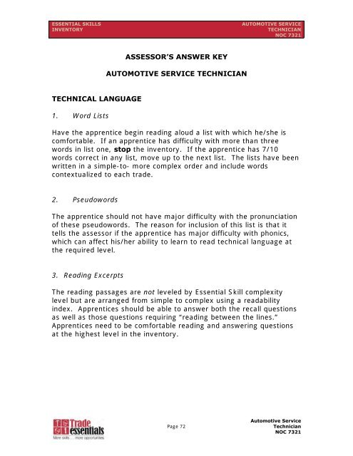 Essential Skills Manual - Automotive Service Technician