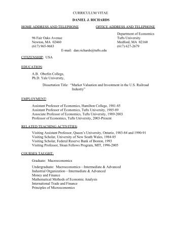 CURRICULUM VITAE DANIEL J. RICHARDS ... - Tufts University